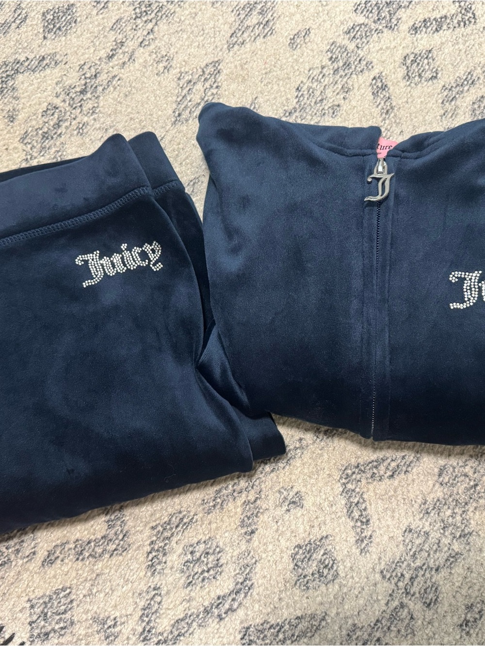 Juicy Couture Navy Velour Rhinestone Logo Track Pants & Jacket